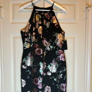 Beautiful black strapless dress with floral design